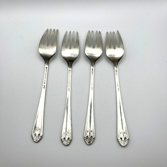 Holmes & Edwards LOVELY LADY Salad Forks Silverplate Lot of 4 IS Vintage - Picture 3 of 7